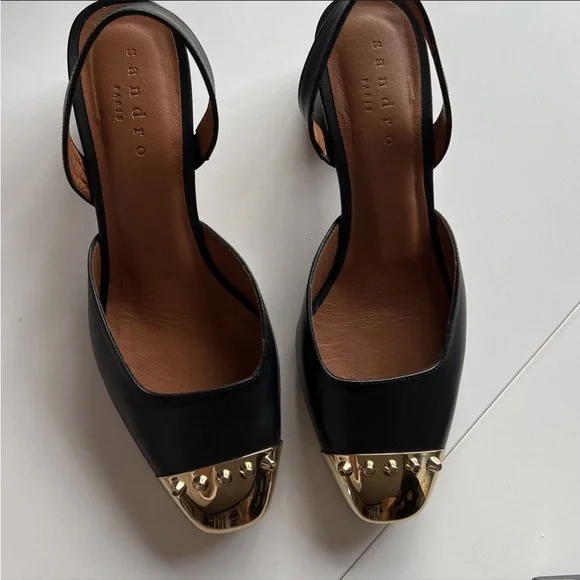 SANDRO PARIS NEW/ Black Slingback w/gold accent - Picture 2 of 6